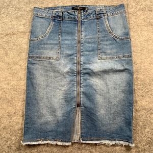 One 5 One Jean Skirt Womens Large Stretch Gold Zip‎ Front